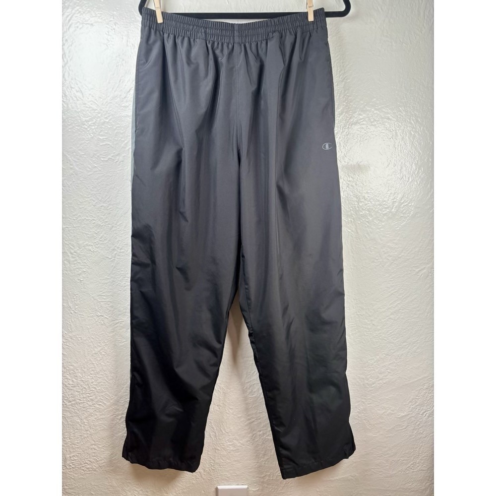 Champion Track Pants Fleece Lined Black Large Ankle Zip Mens Windbreaker Track